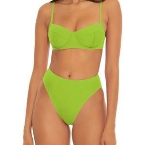 NWT Becca neon green high French cut bikini swim bottoms Large free shipping